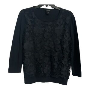 Ann Taylor Dark Blue Lace Overlay Crew-neck Cotton Sweater Size Large